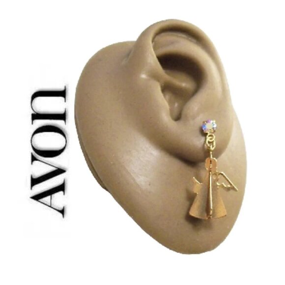 Avon Angel Wing Pierced Post Stud Earrings Gold Tone - Picture 1 of 5